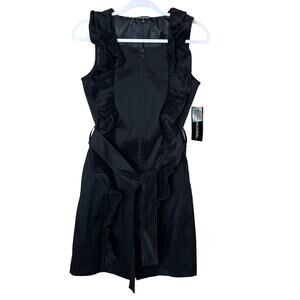 Samuel Dong Sleeveless Ruffle Dress Zip Front Solid Black Size Small NWT